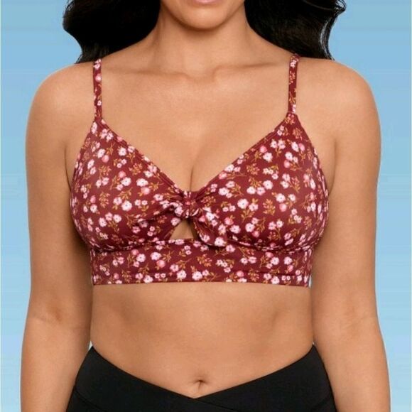 Beach Betty Slimming Control Tiw Front Red Floral Bikini Top L - Picture 1 of 5